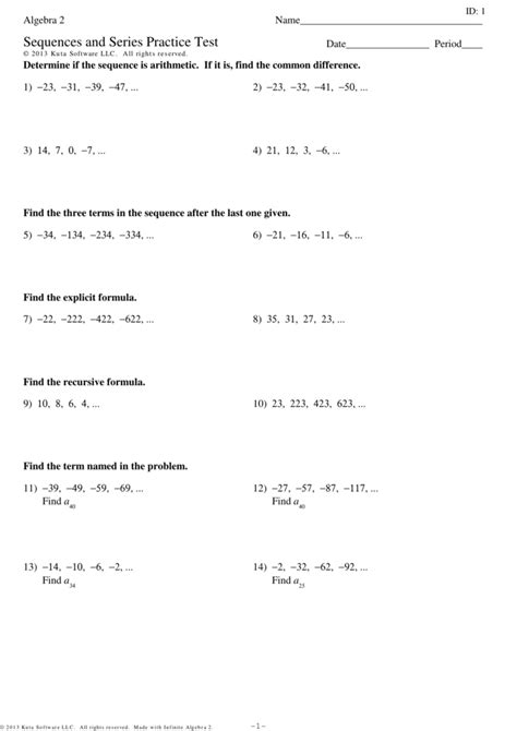 intro to sequences and series worksheet answers
